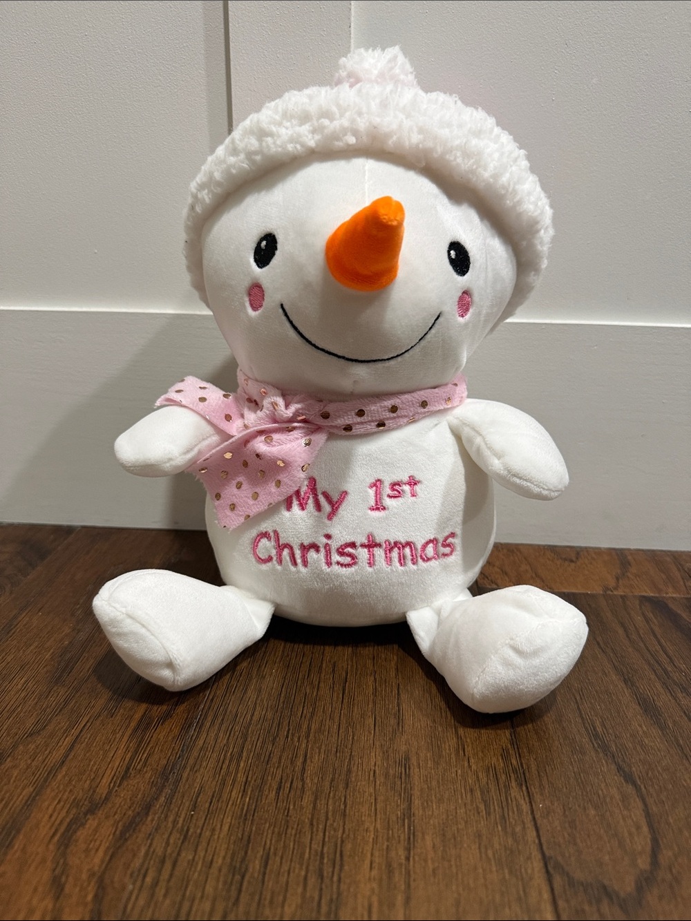 Like New- My 1st Christmas Snowman Plush in White & Pink